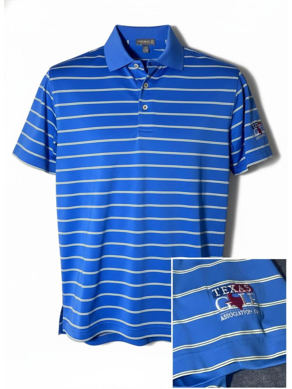 Peter Millar Summer Comfort Men's Blue Stripe Polo Shirt Texas Golf Asso Size L